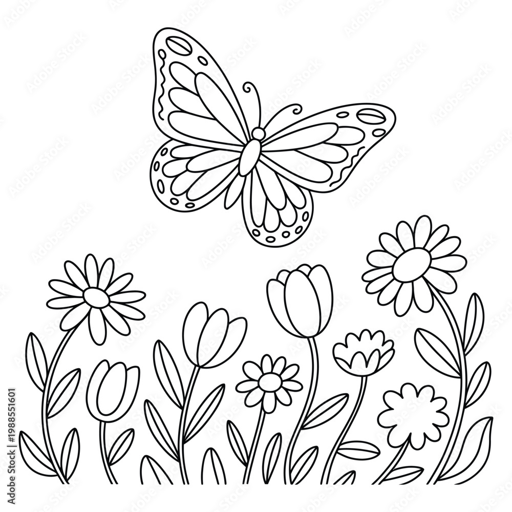 Fototapeta premium Delicate floral arrangement with a butterfly featuring a striking black silhouette high quality