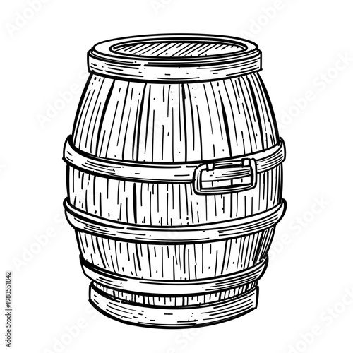 Wooden barrel vector line art hand drawn illustration
