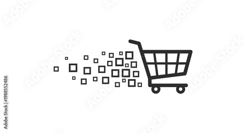 Shopping cart with flying squares.