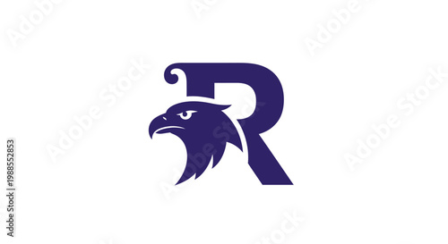 Letter R eagle head logo mascot in purple and white