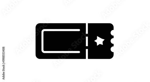Simple Black Movie Ticket Icon on White Background