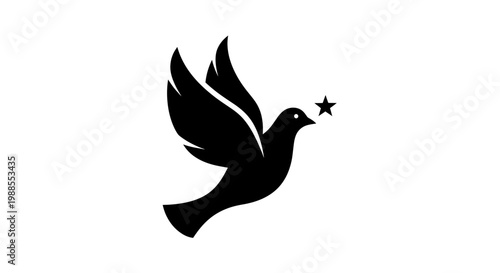 Black Dove Silhouette Carrying Star Symbol of Peace