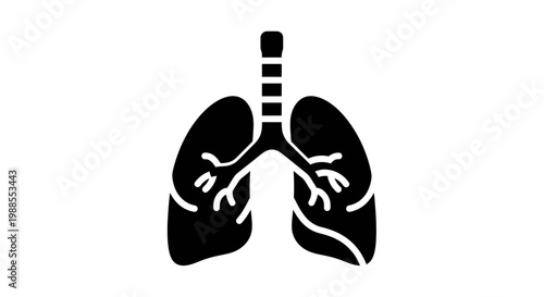 Black and White Stylized Lung Icon with Bronchial Tubes