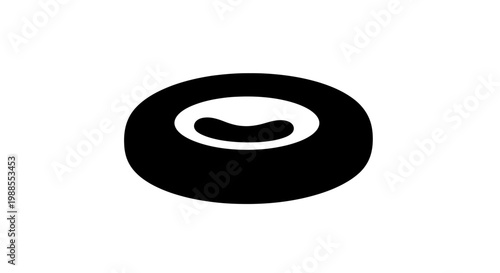 Black Icon of a Lifebuoy with Central Hole on White Background