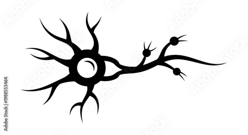 Black Silhouette of a Neuron with Dendrites and Axon
