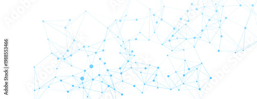 A light blue abstract digital network with connected dots and lines on a white background, representing data, technology, and global communication.