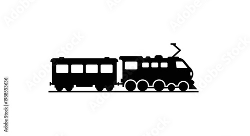 Black Silhouette of a Vintage Steam Locomotive Train