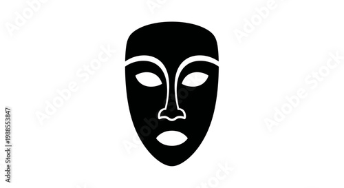 Black Tribal Mask Silhouette on White Background