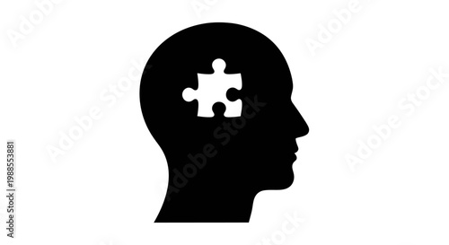 Black Human Head Silhouette with Puzzle Piece Cutout