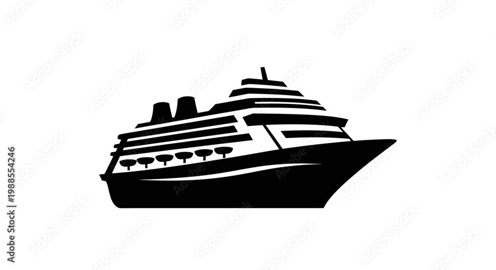 Fototapeta premium Black Silhouette of a Modern Cruise Ship at Sea