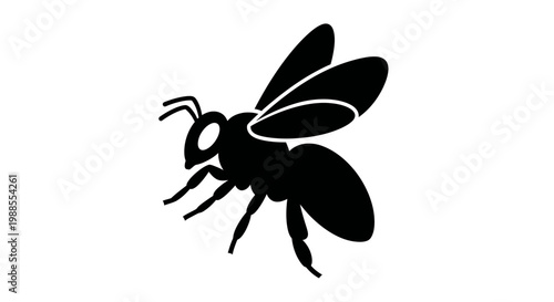 Black Silhouette of a Flying Bee Insect