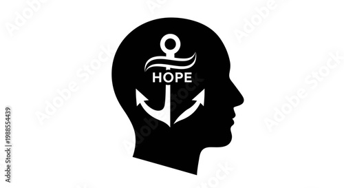 Silhouette of Head with Anchor and Hope Symbol Inside