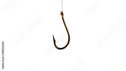 Quadro su tela Sharp metallic fishing hook hanging by a thin thread, isolated on transparent ba
