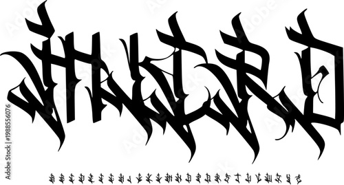 MICRO Extreme Black Metal Display Font Alphabet – Chaotic Thorny Gothic Decorative Typeface with Sharp Aggressive Style for Death Metal Logos, Dark Fantasy Branding,  and Brutal Typography Projects