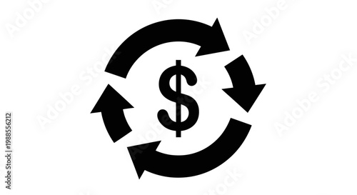 Filled Currency Exchange Icon with Dollar Sign and Circling Arrows on Isolated White Background, Solid Money Transaction Symbol, Financial Cycle Vector Graphic