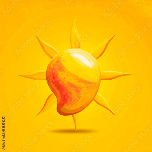 3d illustration of glowing red firefly insect on bright yellow background