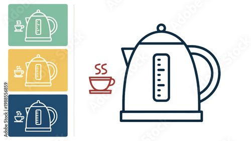Stylish Electric Kettle for Modern Kitchens Flat Vector Artwork and Icon