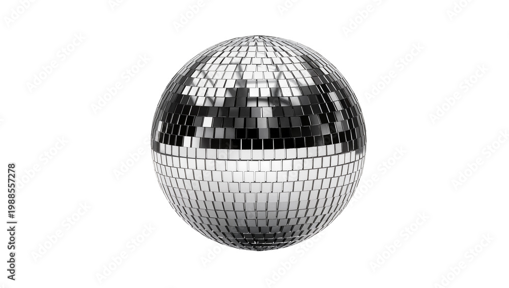 Fototapeta premium Shiny disco ball covered in mirrored squares, isolated on transparent background