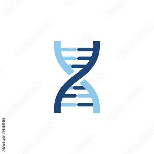 This vector depicts a stylized DNA double helix in various shades of blue, symbolizing genetics, biotechnology, and scientific research.