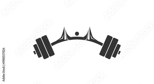 Minimalist barbell and bridge silhouette logo on white background