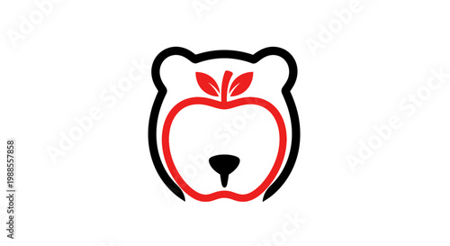 Minimalist bear head and apple logo design