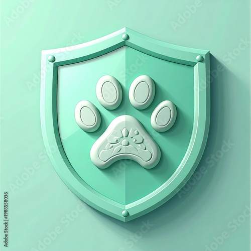 3d dental shield emblem with tooth and molar icons on mint green background
