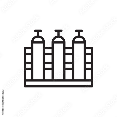 Gas cylinder rack icon symbolizing secure storage, representing hardware, protection tools, frame gear, safety systems, and industrial logistics for compressed gas handling and factory pressure safety