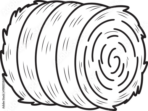 Black and white illustration of hay bale with spiral design – stock vector icon in line style. Hay Bale Illustration