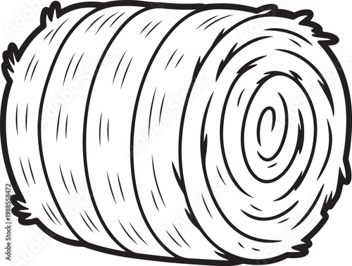 Black and white illustration of hay bale with spiral design – stock vector icon in line style. Hay Bale Illustration