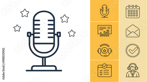 Sleek Studio Microphone Vector Icon for Music Production, Streaming, and Online Media