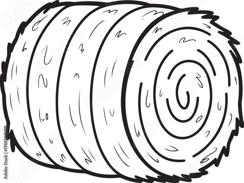 Black and white illustration of hay bale with spiral design – stock vector icon in line style. Hay Bale Illustration