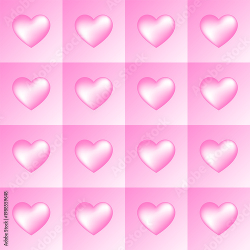 Pink hearts on a gradient background. Seamless pattern, vector illustration