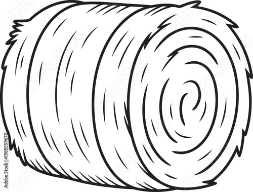 Black and white illustration of hay bale with spiral design – stock vector icon in line style. Hay Bale Illustration