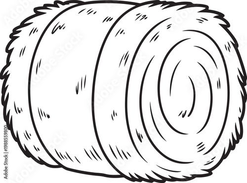 Black and white illustration of hay bale with spiral design – stock vector icon in line style. Hay Bale Illustration