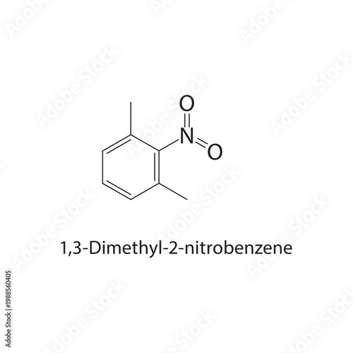 1,3-Dimethyl-2-nitrobenzene skeletal structure. nitro compound compound schematic illustration. Simple diagram, chemical formula.