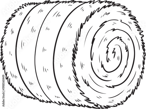 Black and white illustration of hay bale with spiral design – stock vector icon in line style. Hay Bale Illustration