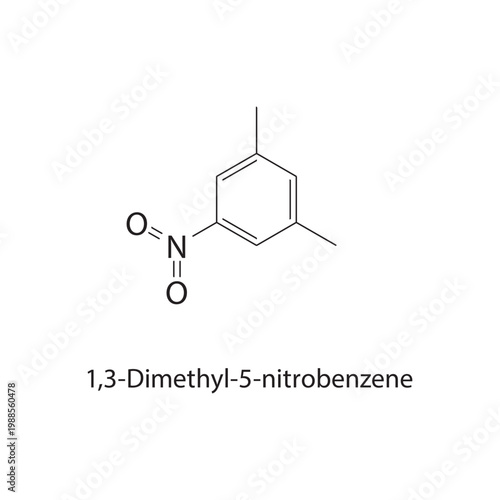 1,3-Dimethyl-5-nitrobenzene skeletal structure. nitro compound compound schematic illustration. Simple diagram, chemical formula.