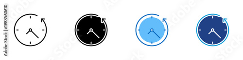 Time Refresh Multiple Style Icon Design Vector - Clock with circular arrow representing time update, schedule refresh, and synchronization