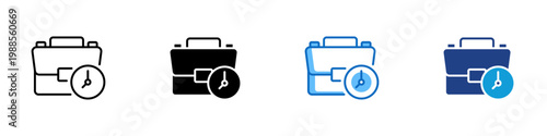 Work Deadline Multiple Style Icon Design Vector - Briefcase with clock representing business deadline, project timing, and task management