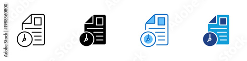 Time Document Multiple Style Icon Design Vector - Document with clock symbol representing deadline tracking, time based record, and document scheduling