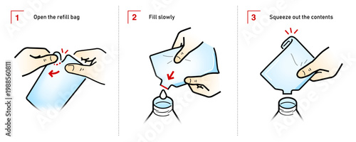 Instruction for opening pouch bag with torn curve corner icons set. The outline icons are well scalable and editable. Contrasting elements are good for different backgrounds. EPS10.
