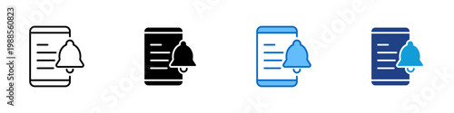 Notification Reminder Multiple Style Icon Design Vector - Document with bell representing notification reminder, alert management, and message update