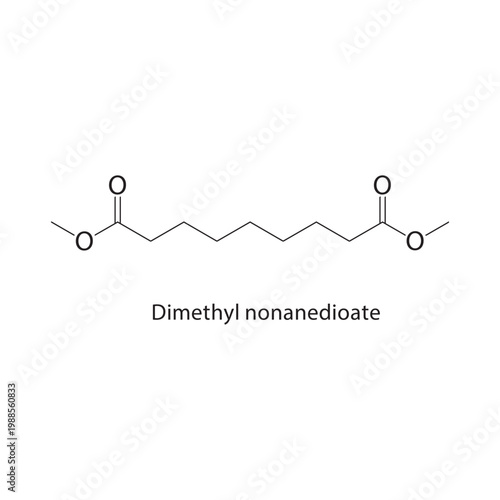 Dimethyl nonanedioate skeletal structure. ester compound schematic illustration. Simple diagram, chemical formula.