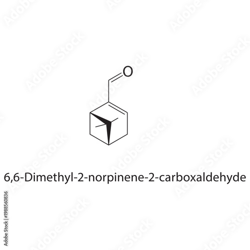 6,6-Dimethyl-2-norpinene-2-carboxaldehyde skeletal structure. aldehyde compound schematic illustration. Simple diagram, chemical formula.