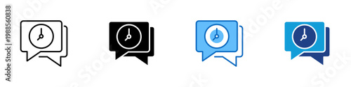 Time Messaging Multiple Style Icon Design Vector - Chat bubbles with clock representing time based communication, message scheduling, temporary chat, and response tracking