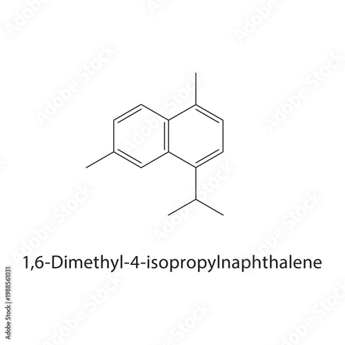 1,6-Dimethyl-4-isopropylnaphthalene skeletal structure. aromatic compound schematic illustration. Simple diagram, chemical formula.