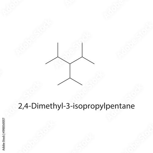 2,4-Dimethyl-3-isopropylpentane skeletal structure. alkane compound schematic illustration. Simple diagram, chemical formula.