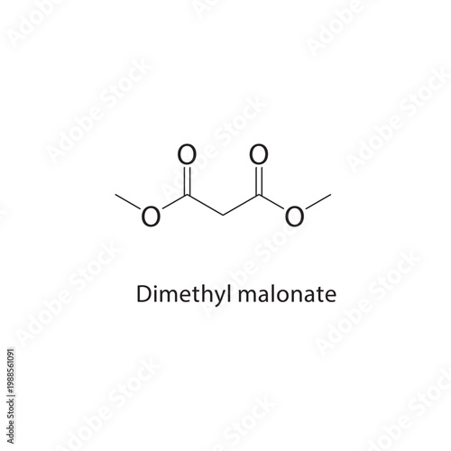 Dimethyl malonate skeletal structure. ester compound schematic illustration. Simple diagram, chemical formula.
