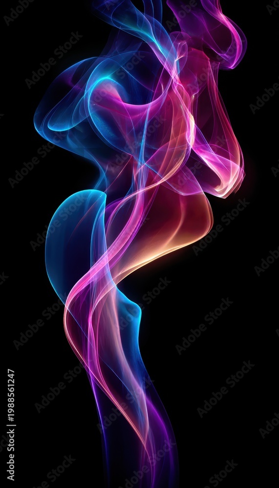 Fototapeta premium Abstract Smoke Art: Neon Color Waves Dancing on Black Background Design