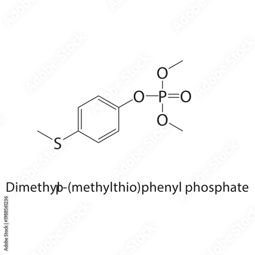 Dimethyl p-(methylthio)phenyl phosphate skeletal structure. phosphate compound schematic illustration. Simple diagram, chemical formula.